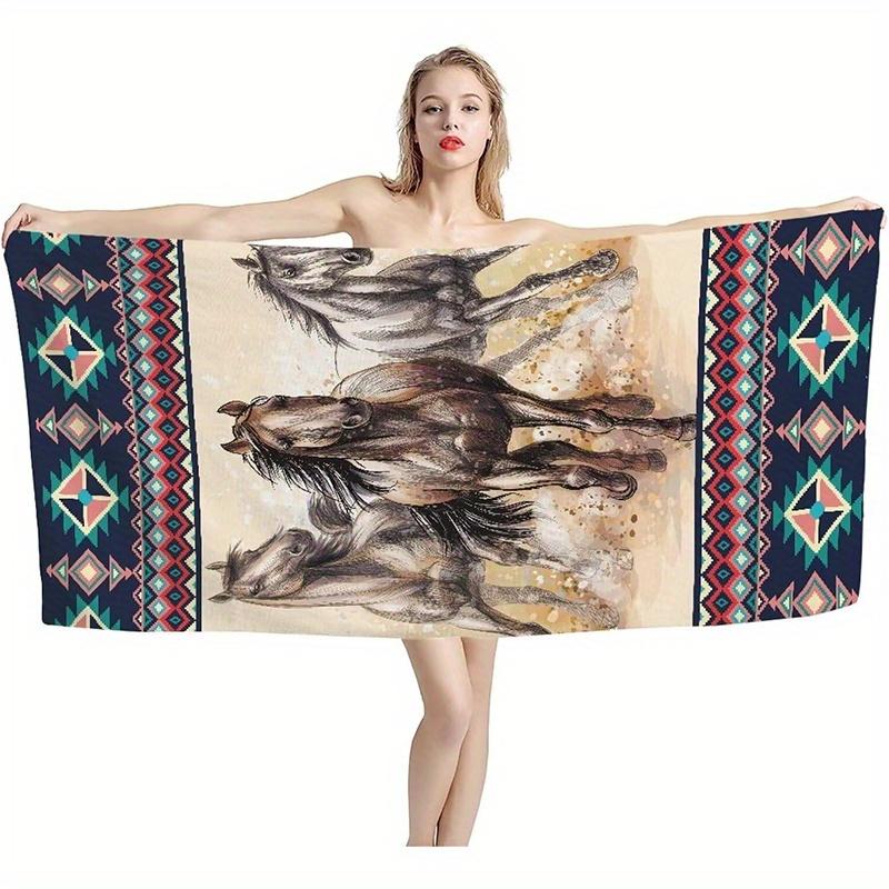 

Beach Towel Horse Pattern Sun Protection Windproof Suitable for Swimming Pool Camping Travel Blanket W30*H60(CM)
