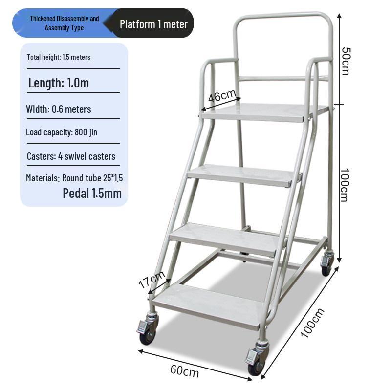 Heavy-Duty Movable Platform Ladder with Wheels for Supermarket Stocking and Picking
