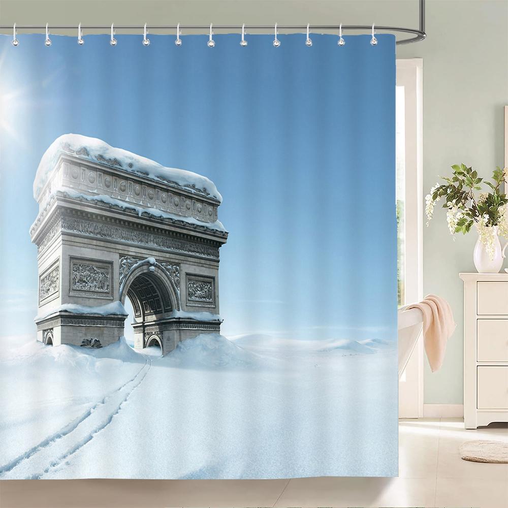 

3D Printed Winter Snow Scenery Bathroom Shower Curtain Waterproof Polyester Home Decor With Hook Shower Curtain 180*200Cm W60H190(CM)-1 Pcs
