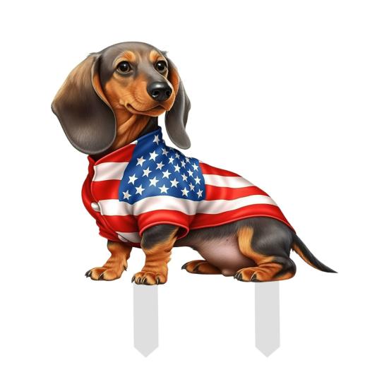 4th of July Decorative Garden Stake Patriotic Sausage Dog Yard Sign Independence Day Lawn Patio Sign for Memorial Day Outdoor Decor