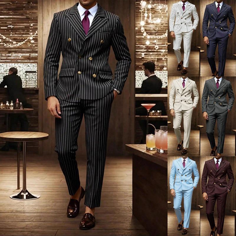 Men's Clothing, Formal Suits with Stripes, Trousers for Business, Formal Dinners, Weddings