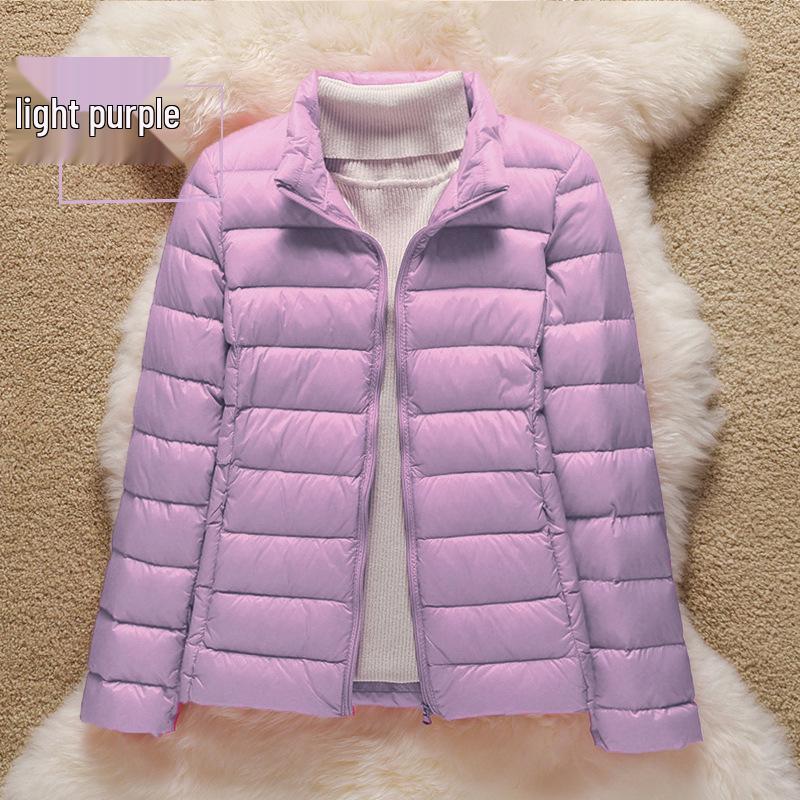 2026 Women's Lightweight Hooded Stand Collar Slim Down Jacket - Short Korean Style White Duck Outerwear