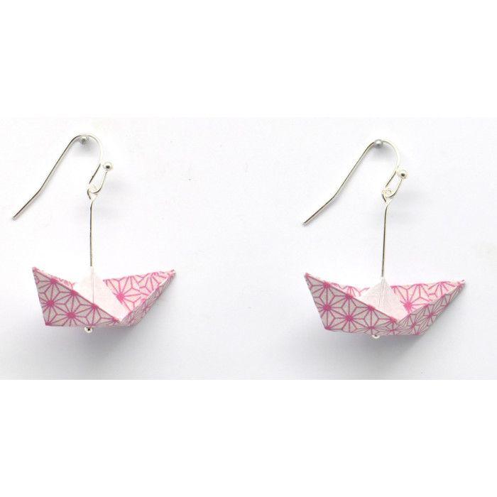 Origami Paper Boat Pink Earrings