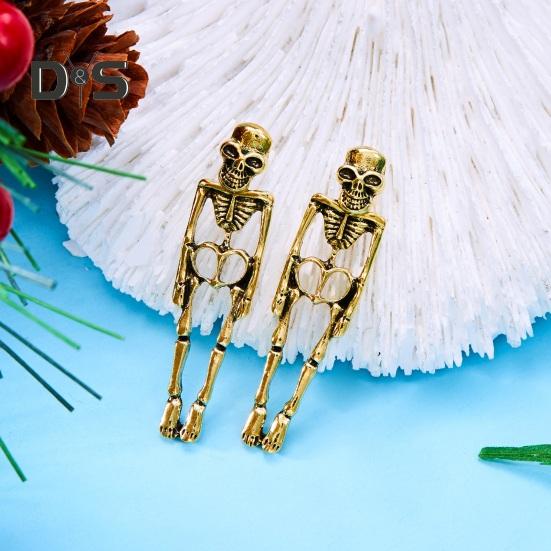 1 Pair Women Halloween Earrings Skeleton Shape Punk Exaggerated Polished Alloy Skull Jewelry Club Party Ear Jewelry
