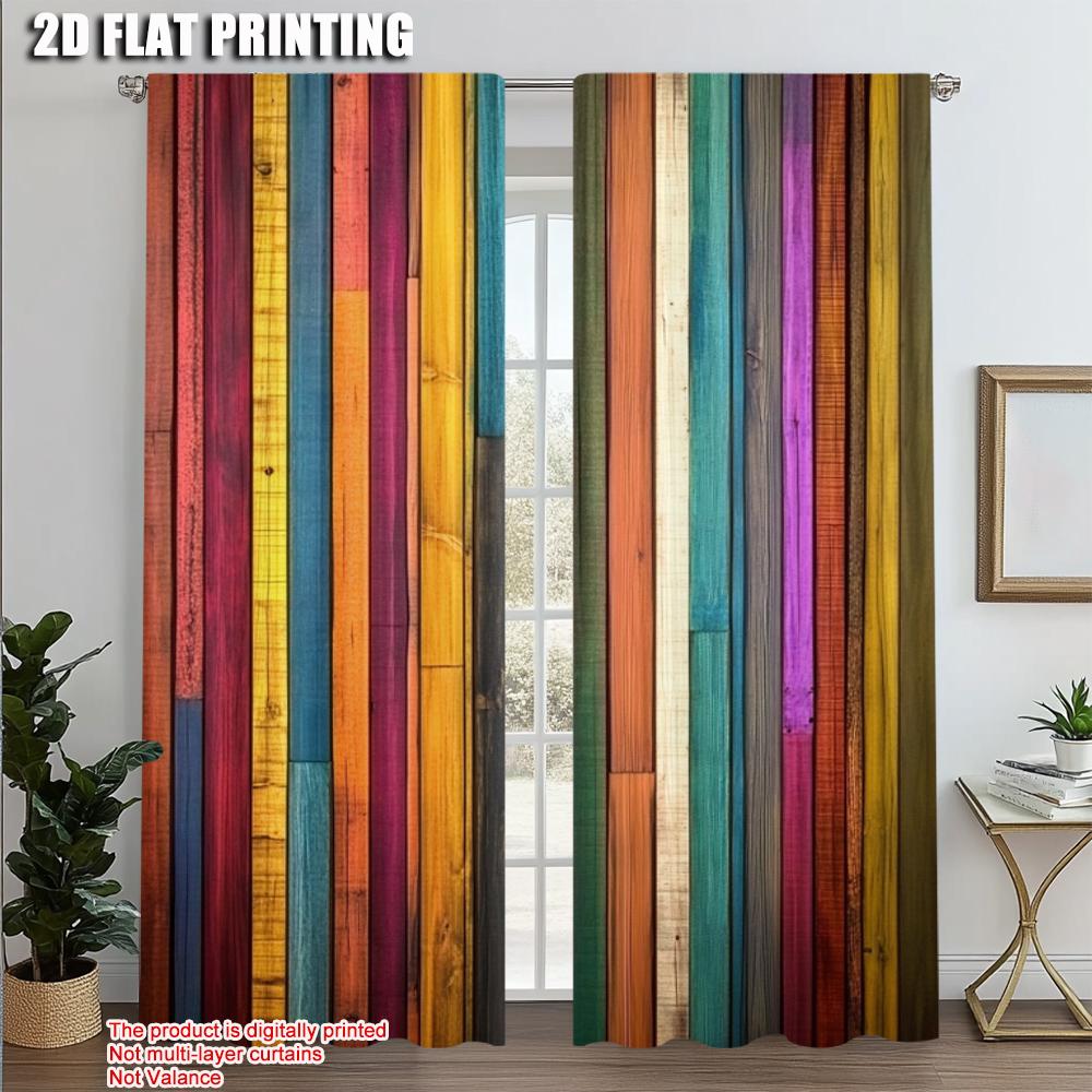 

2pcs, Curtain Cloth 2D plane printing Chic Rainbow Wood Grain Striped Polyester Woven (without rod) Outdoor Decorations Use for 52.50 × 116.00 cm 2 pcs