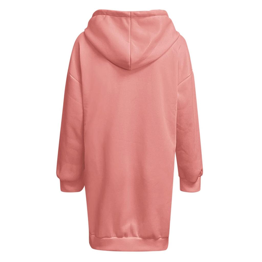 Damen Kleider Langarm Kordelzug Pullover Top Kleid Casual Hoodie Pullover Kleid Kleider