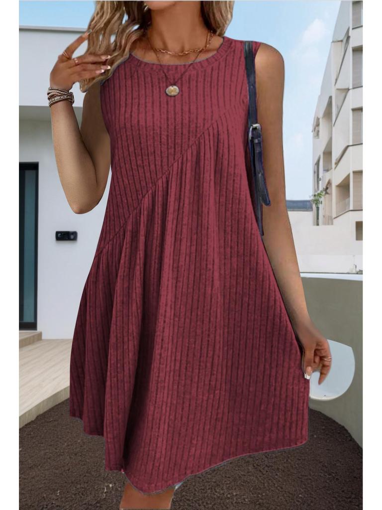 Bohemian Irregular Ribbed Sleeveless Solid Color Dress for Women - Spring/Summer 2025 Collection