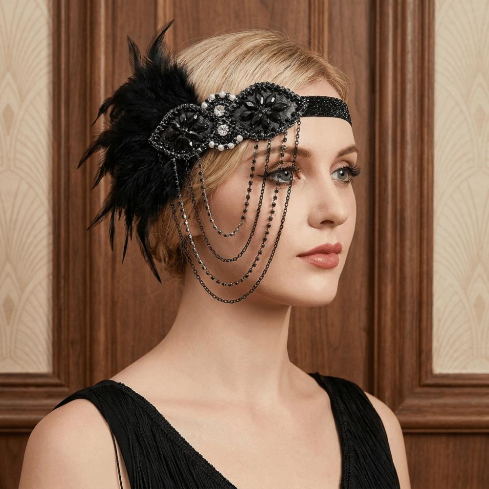 Tassels Headband Beaded Rhinestone Hair Band Feather Hairband Gatsby Cosplay Dress Headwear