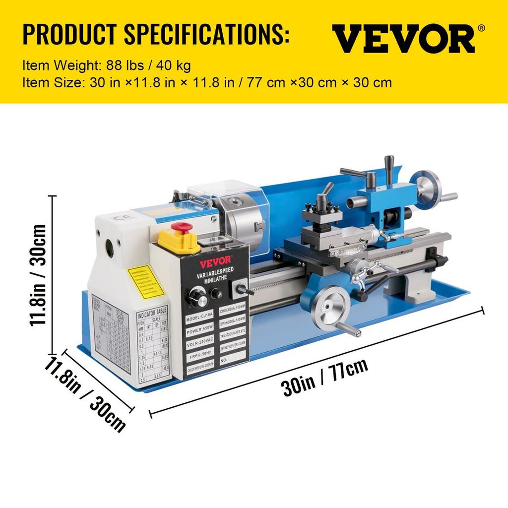 Mini Metal Lathe, 7"x14" Benchtop Metal Lathe, 550W Variable Speed 2250RPM Metal Lathe, with 3-jaw Chuck CNC Mini Lathe Machine, Precision Mini Lathe