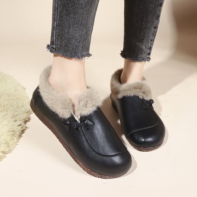 Modiga Damvarma Bomullsskor, Vinter Utomhus Snökängor, Mångsidiga, Bekväma, Plysch, Vattentäta Små Läderskor för Kvinnor