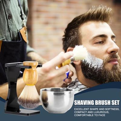 3 In 1 Shaving Brush Set with Acrylic Stand Stainless Steel Bowl Beard Grooming Kit for Men