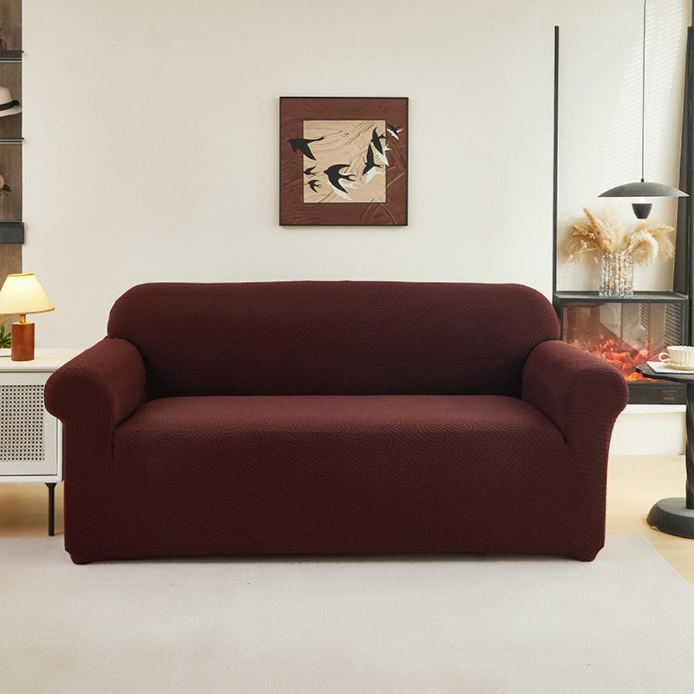 Full Cover Stretch Jacquard Sofa Cover Wavy Design Universal Pure Color Sofa Protector