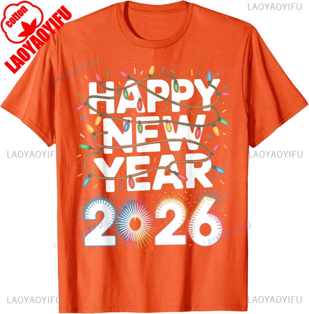 Happy New Year 2026 Sparkle for Unisex TShirt High quality cotton Crewneck Regular short sleeve fashion printed Tshirt tops