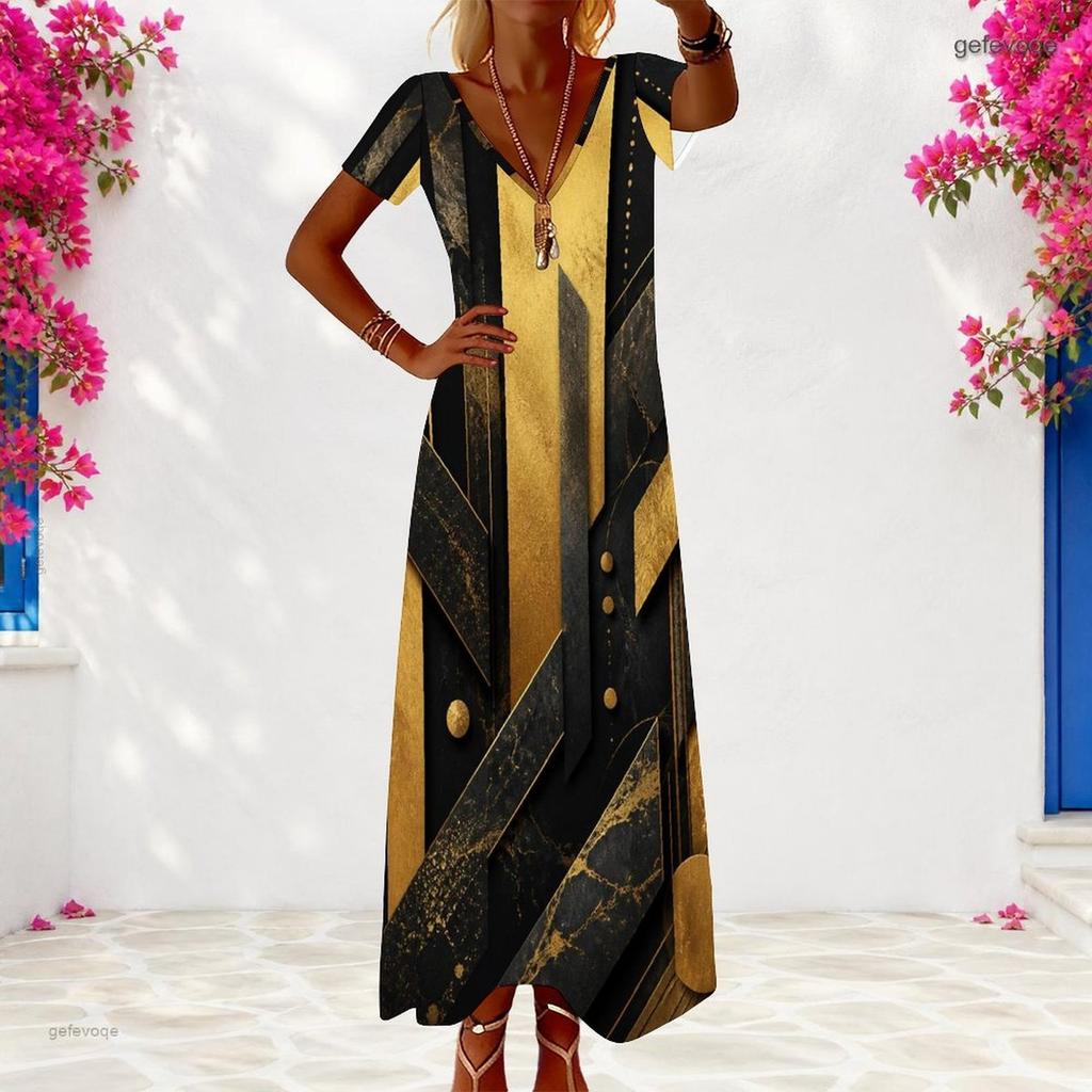 Women Plus Size V Neck Short Sleeve Printed Light Purple Maxi Dress