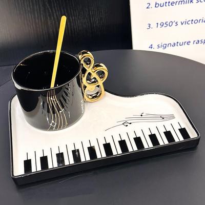 Creative Design of Piano Shaped Ceramic Coffee Cups and Saucers with Spoons  High Appearance Level  Hand Brewed Coffee Cups As Souvenirs