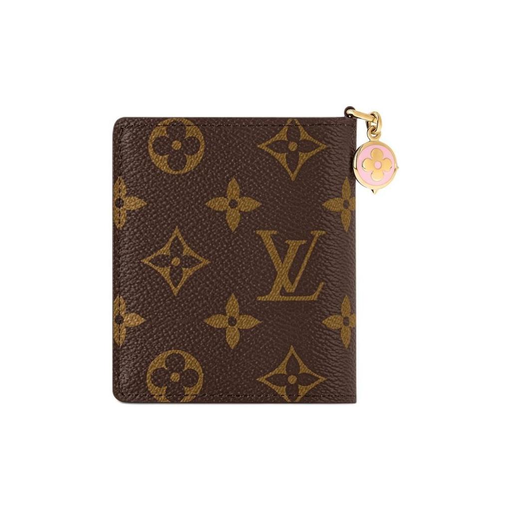 Louis Vuitton CHARMS Pendant, Pink Enamel Flower Detail Canvas Women's Wallet Brown