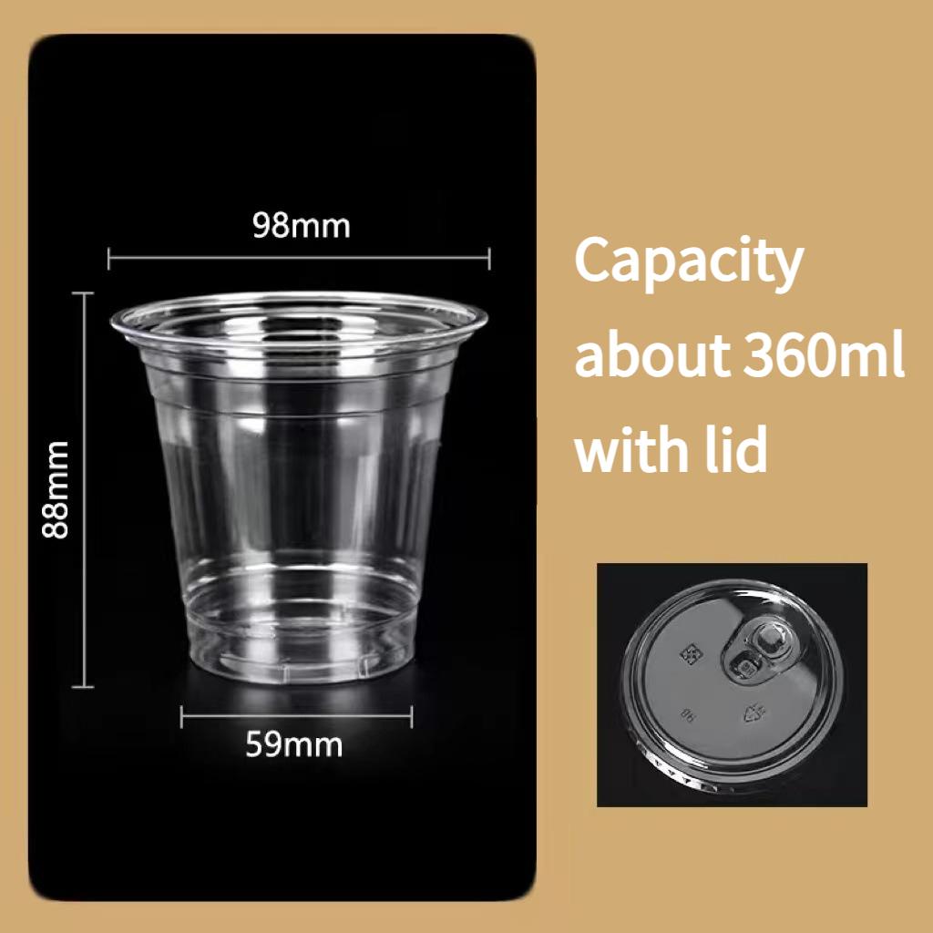 Disposable Transparent PET Cold Drink Cup with Lid Dessert Beverage Shop Takeaway Cup Suitable for Iced Coffee Frozen Yogurt Cheese, Milkshake Juice