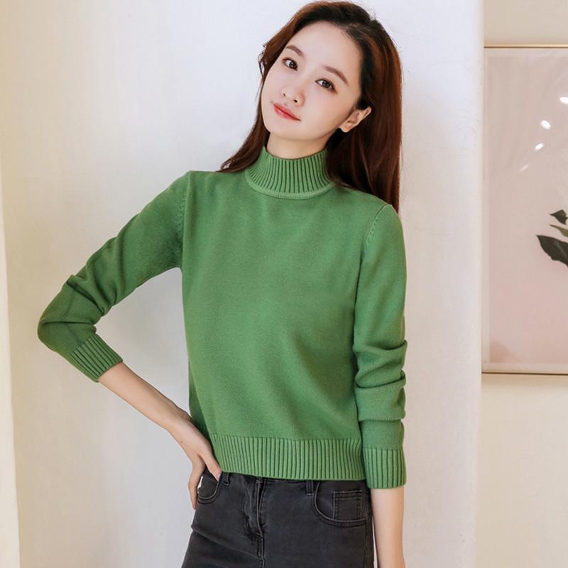 High-waisted Short Knitted Sweater Women's Long-sleeved Versatile Thermal Top Autumn and Winter Semi-turtleneck Thickened Primer Sweater