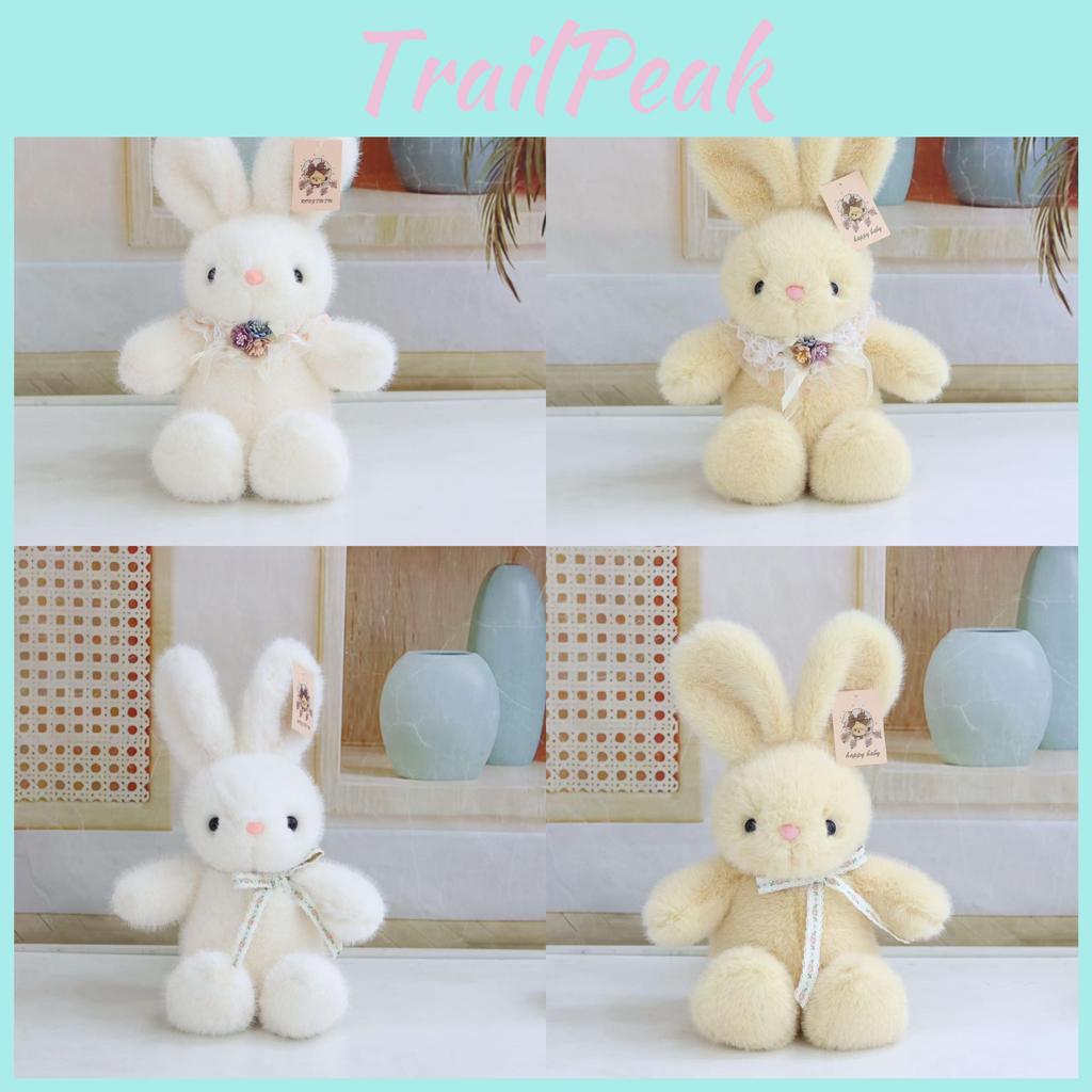 Plush Cute Rabbit Stuffed Animal Toy With Ribbon Bow For Home Office Decor