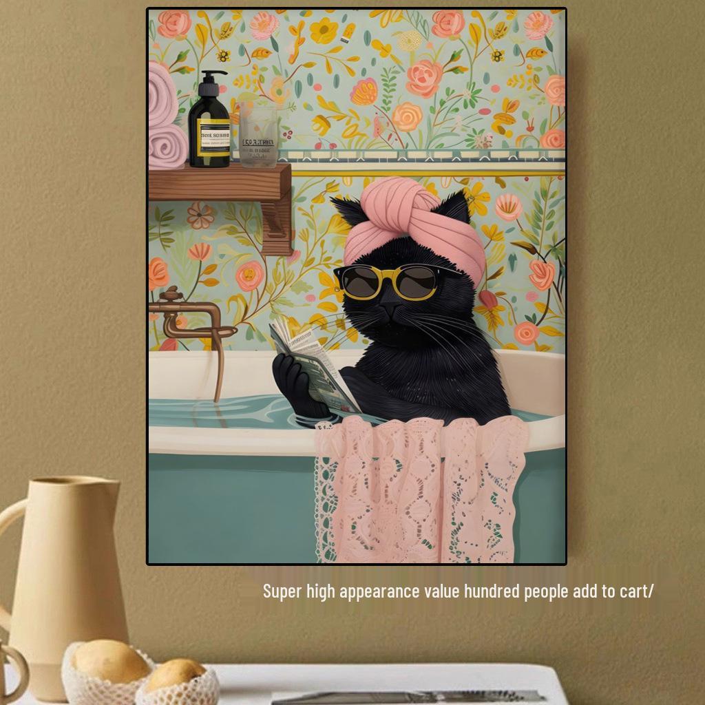 Whimsical Cat & Book Bathtub Canvas Wall Art for Any Room
