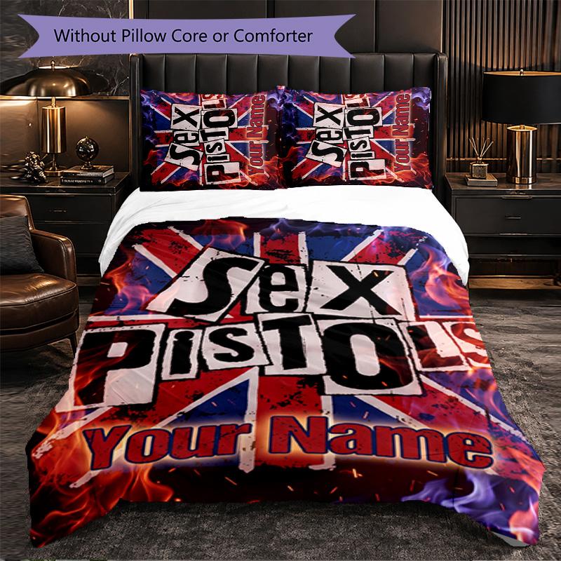 Sex Pistols Individuelles Namens-Text Bettwäscheset, 1 Bettbezug & 2 Kissenbezüge Personalisierte Schlafzimmer-Geschenk