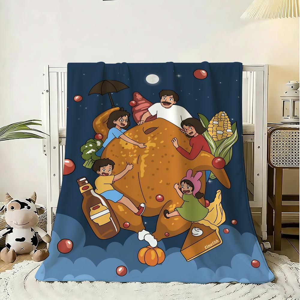 Cartoon Bobs Burgers Anime Throw 240g Flannel Blanket Lightweight Soft Skin-friendly Summer Thin Throw Blanket