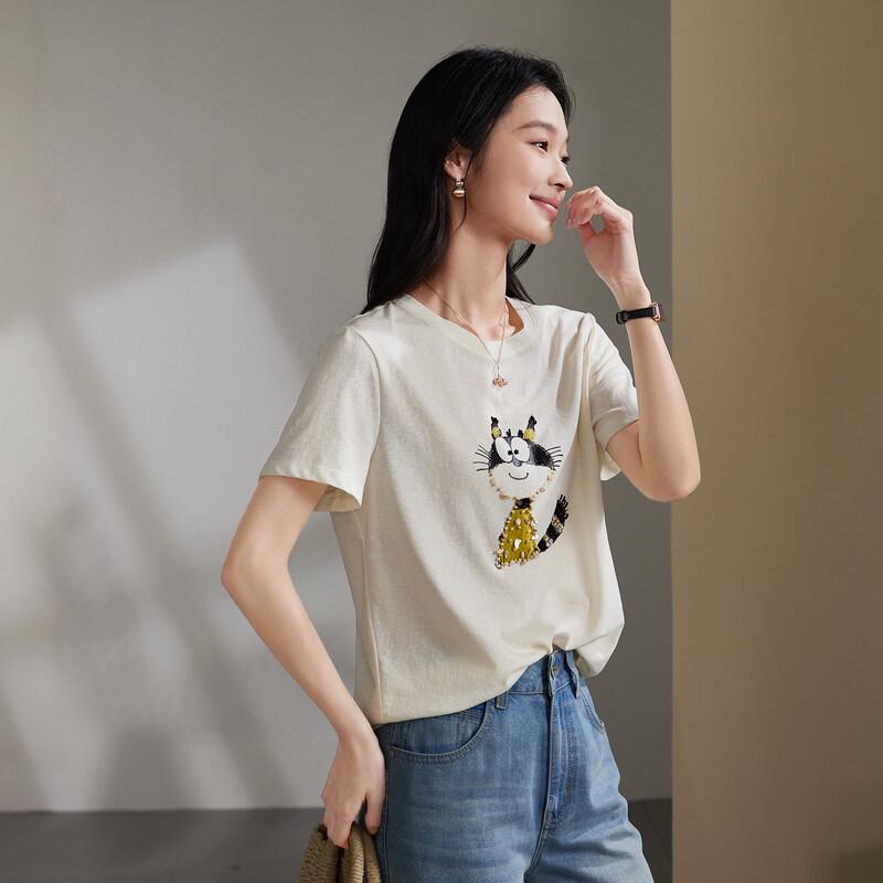 SOFSIL 2026 Summer Resort Style Cartoon Print Women s T-shirt L
