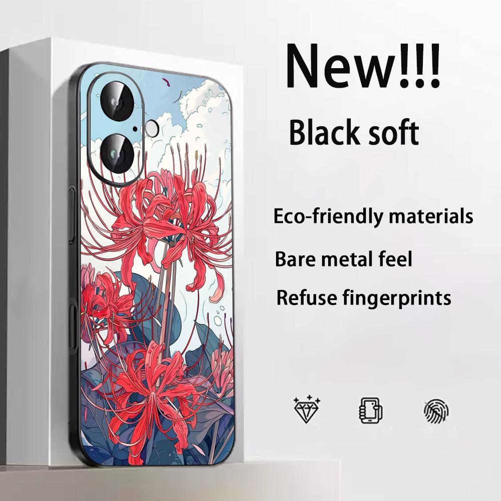 Art Red spider lilys japan design Phone Case For iPhone 17 16 e 15 14 13 12 Plus Mini Pro Max Soft black Shockproof Cover