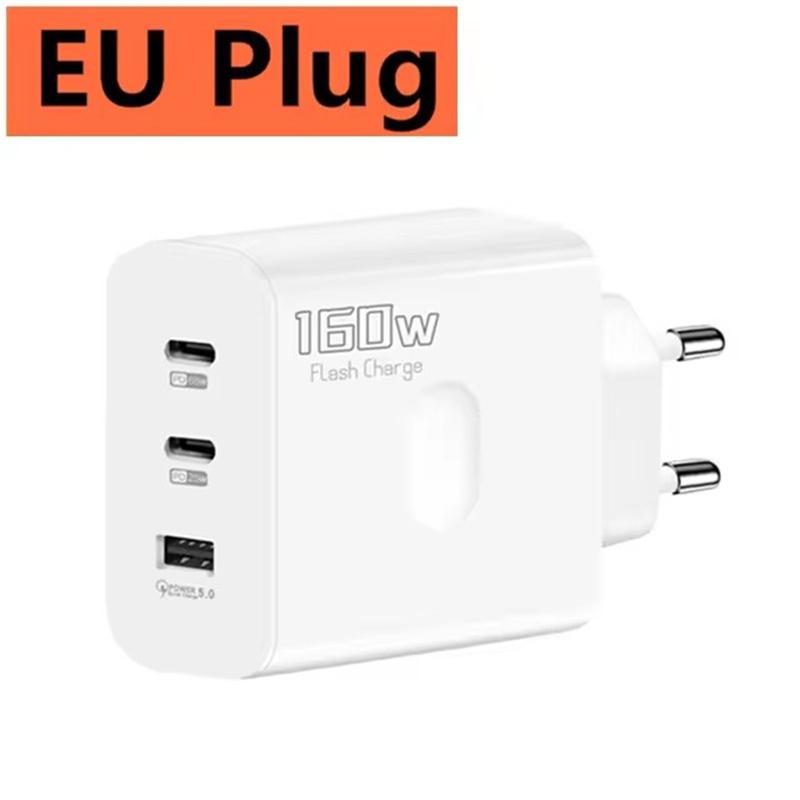 160W 3Ports USB-Ladegerät Schnellladung EU US UK Stecker Wandladegerät PD Schnellladung für iPhone Samsung Xiaomi Huawei Ladeadapter