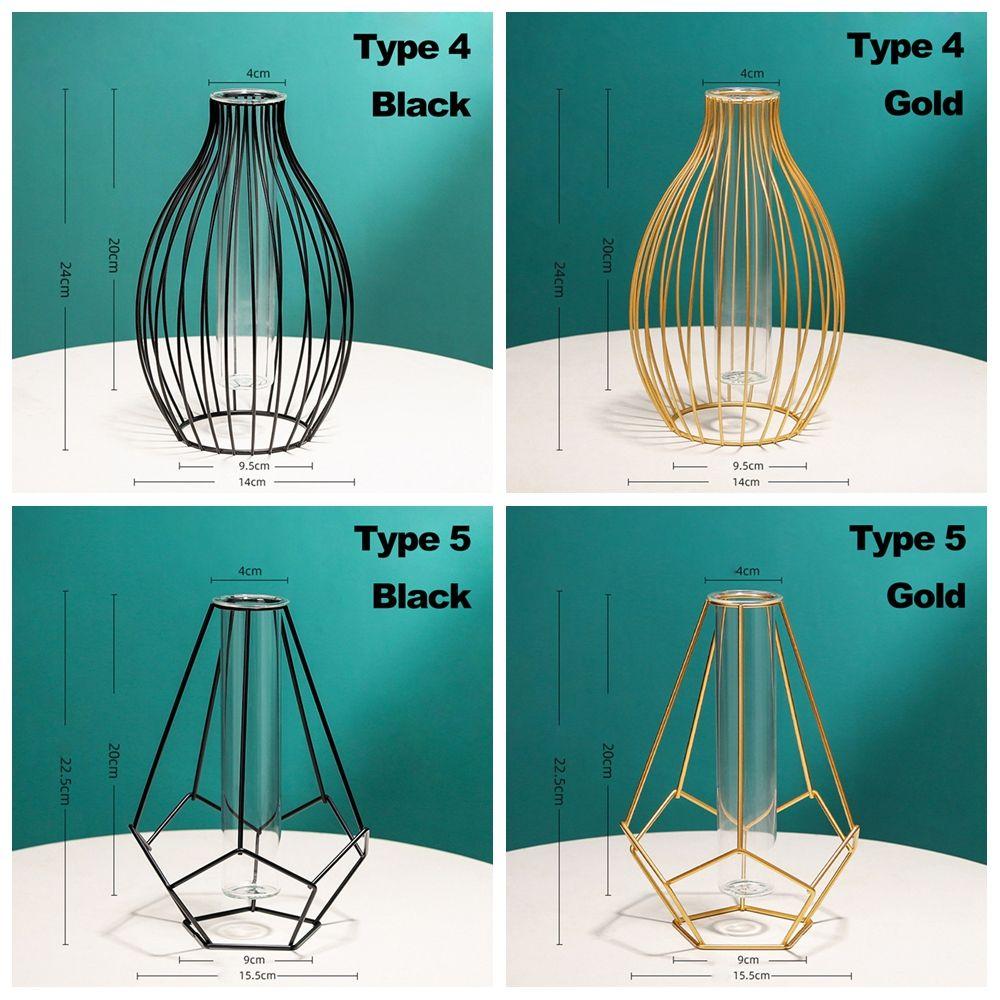 Nordic Styles Hydroponic Flower Vaas Geometrisch Lijn Frame IJzeren Kunst Vaas Glazen Reageerbuis Metalen Houder Huisdecoratie Ambachtelijk Cadeau
