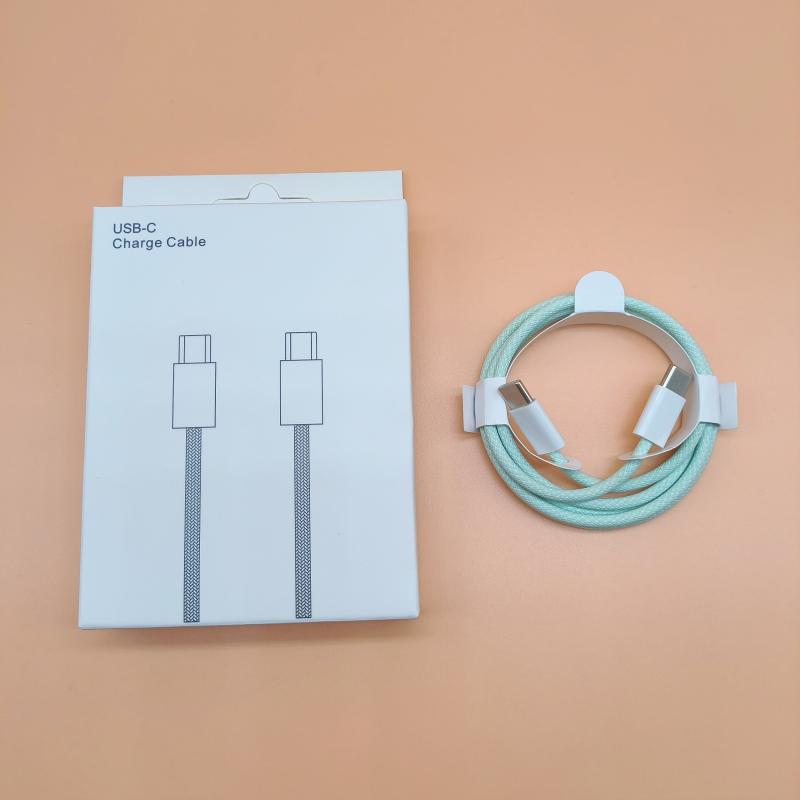 Dual-Head Type-C Male-to-Male Braided Laptop Charging Cable: 15W True PD Fast Charging Compatible.