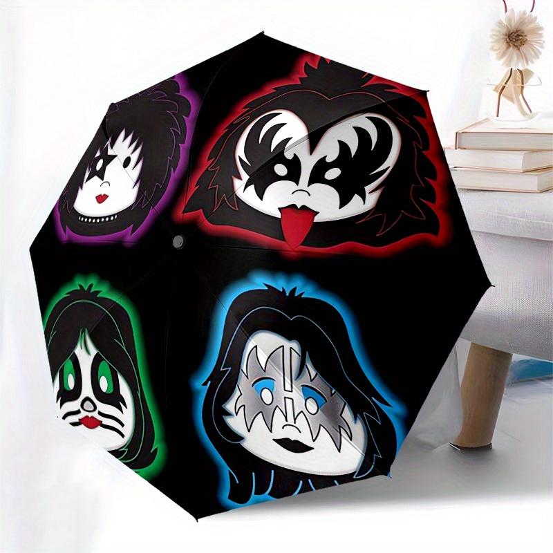 1pc KISS Band Faces Glow-in-the-Dark Stickers Umbrella with Plastic Handle,Suitable for All Seasons Home Travel Outdoor UmbrellaM966
