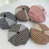 2025 Japanese Size Plaid Striped Splicing Beret Fashionable Versatile Painter Hat Spring and Autumn Travel Octagonal Hat