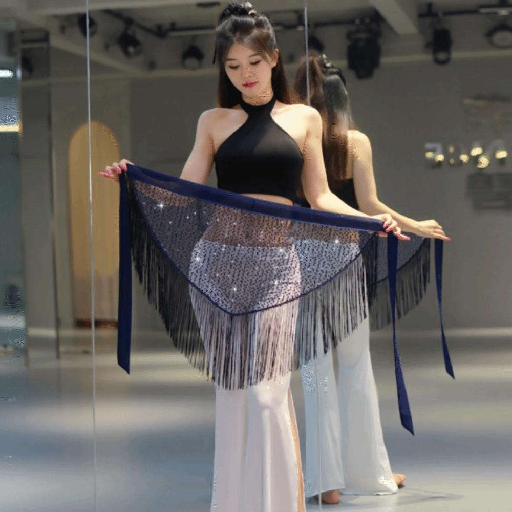 

Sequins Belly Dance Costume Spandex Hip Scarf Shiny Oriental Dance Scarf Belly Dance Practice темно-синього кольору