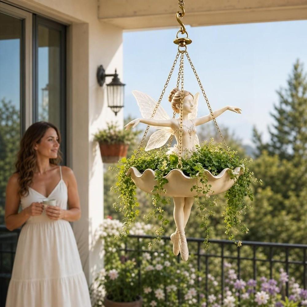 Elegant Fairy Flower Pot Resin Mermaid Plant Holder Girl Hanging Plant Basket  Outdoor Garden