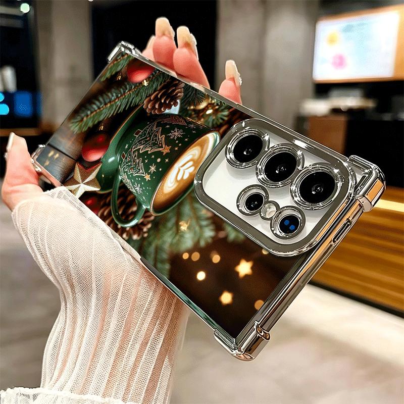 Winter Coffee Christmas Theme Plating Phone Case For Samsung Galaxy S24 S25 FE S26 Edge S23 Ultra S22 S21 Plus S20 Anti-Fall Air