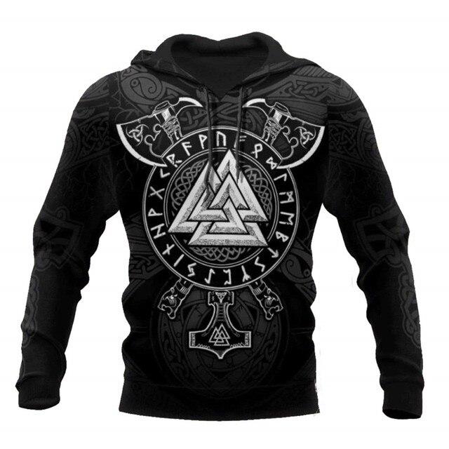 Menn Hettegenser Vikings Odin S Skull 3D All Over Printed Mote Hettegensere Unisex Høst Casual Dame Streetwear Pullovere