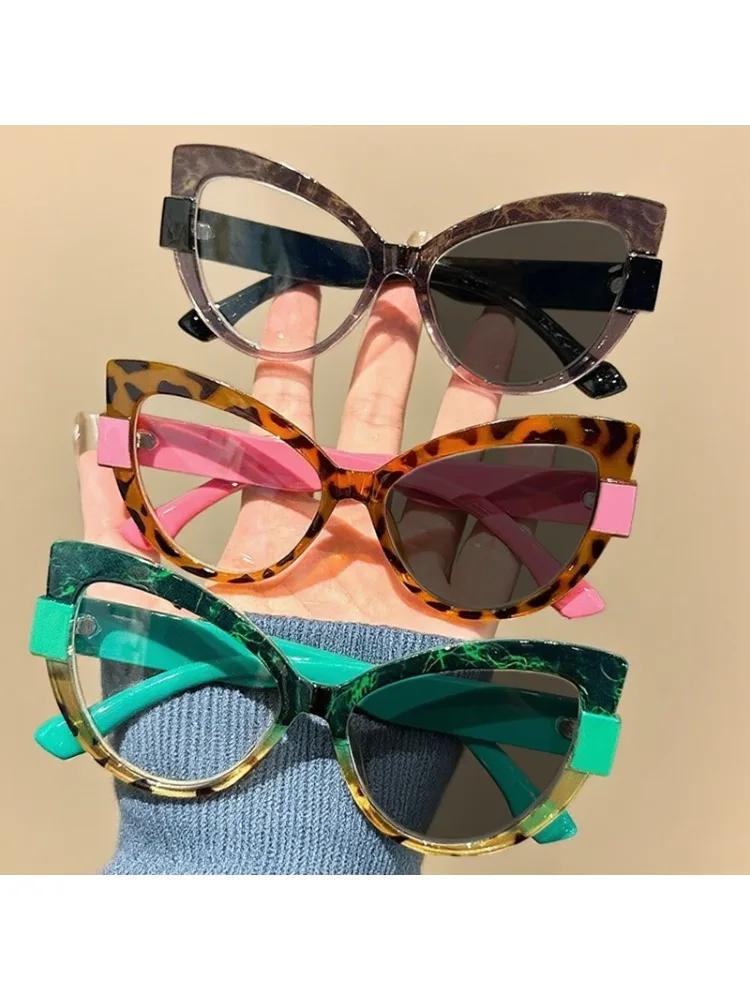 New Classic Cat Eye Photochromic Women'S Myopia Glasses With Large Frame Design And Men'S Anti Blue Light Myopia Glasses