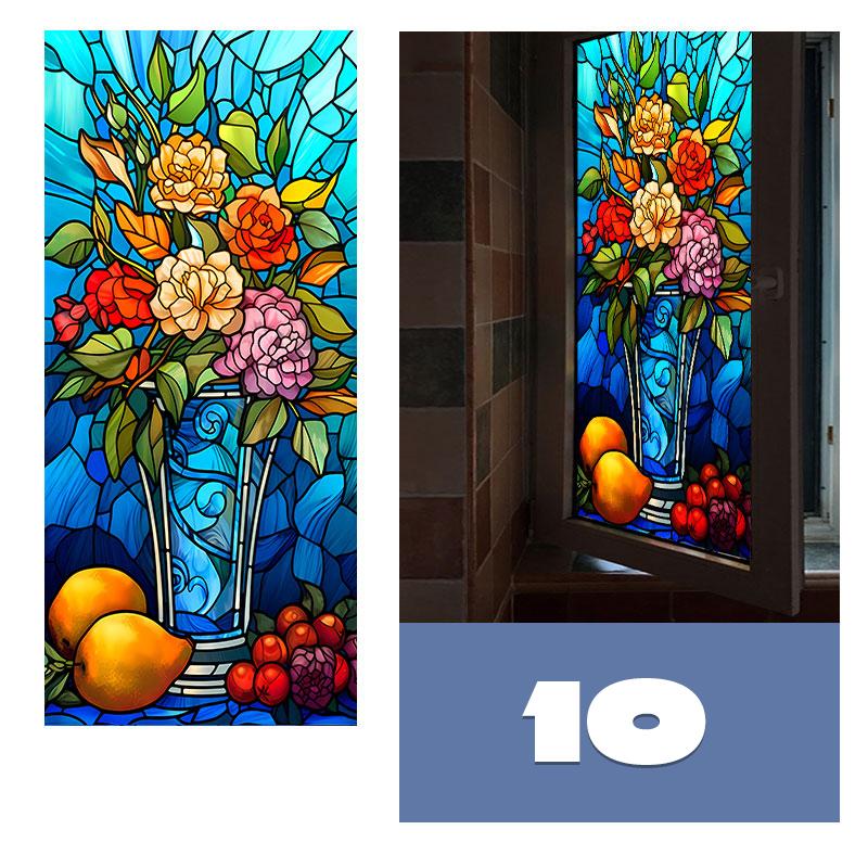 European Style Colorful Stained Glass Film Modern Art Geometry Pattern Privacy Window Stickers Static Cling Home Decor
