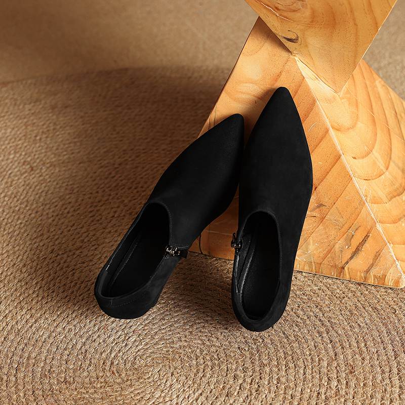 Krazing Pot Sheep Suede Autumn Winter Shoes Stiletto Med Heels Size 43 Size 42 Pointed Toe Concise Style Deep Mouth Pumps