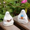 2pcs Cute Sitting Figure Cartoon Ghost Sculpture Funny Reading Ghost Statue  Desk