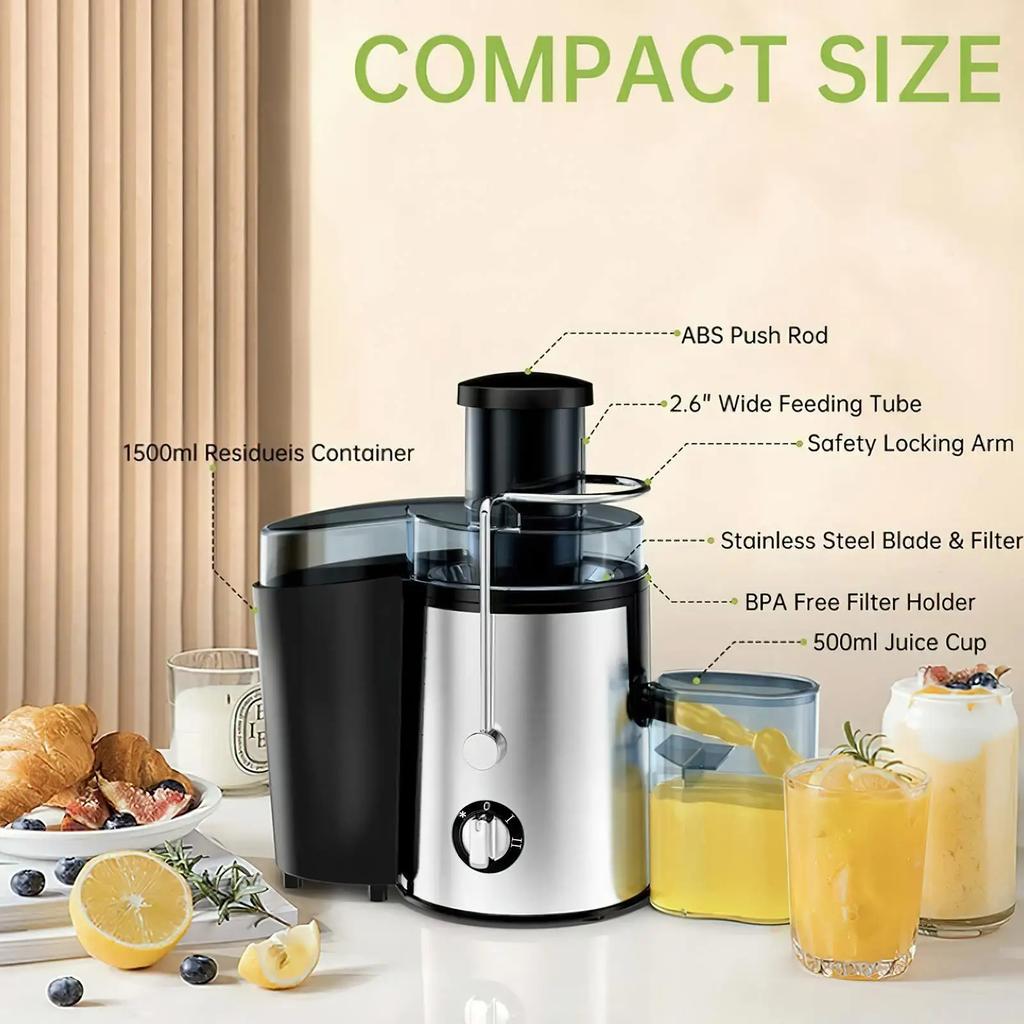 Electric Juicer 400W Stainless Steel Centrifugal Fresh Juice Machine Easy To Clean and Anti-Drip 3 Speeds Fruit Vegetable Juicer