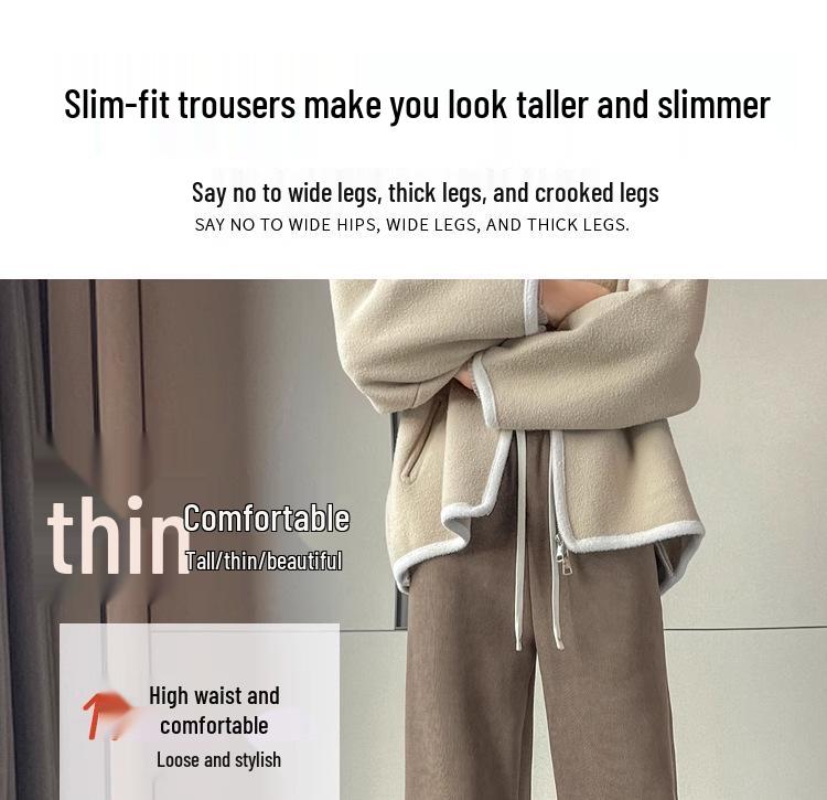 2024 Women's Slim Fit Fleece-Lined Cotton Pants: Winter Outerwear, Petite Wide Leg, Straight Leg Sportswear