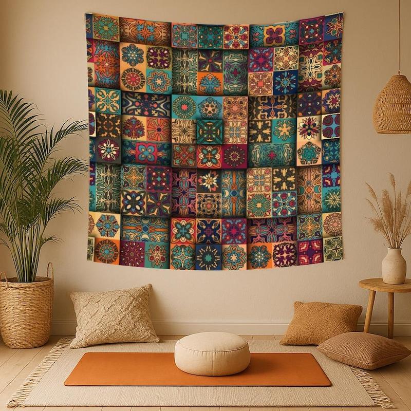 Boho tapestry mandala colorful ethnic 75x100