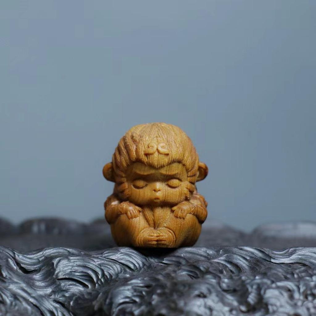 Woodcarving Monkey Mini Ornament Chinese Style Handle Gift Pendant Decoration