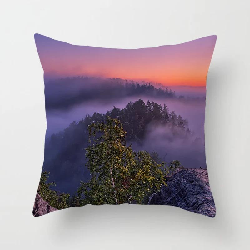 Landscape Water Reflection Mountain Fog Print Living Room Sofa Car Cushion Cover Luxury Home Decoration Pillow Cover