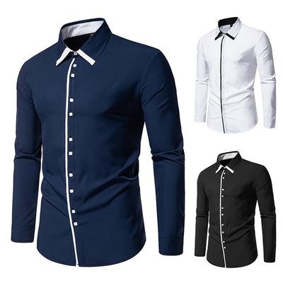 Men's Handsome Contrasting Color Double-layer Collar Long-sleeved Shirt Business Casual Long-sleeved Shirt