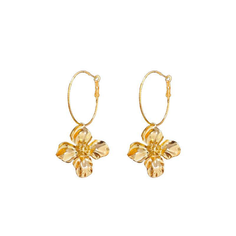 French Retro Metal Floral Tassel Earrings for Women - European & American Style