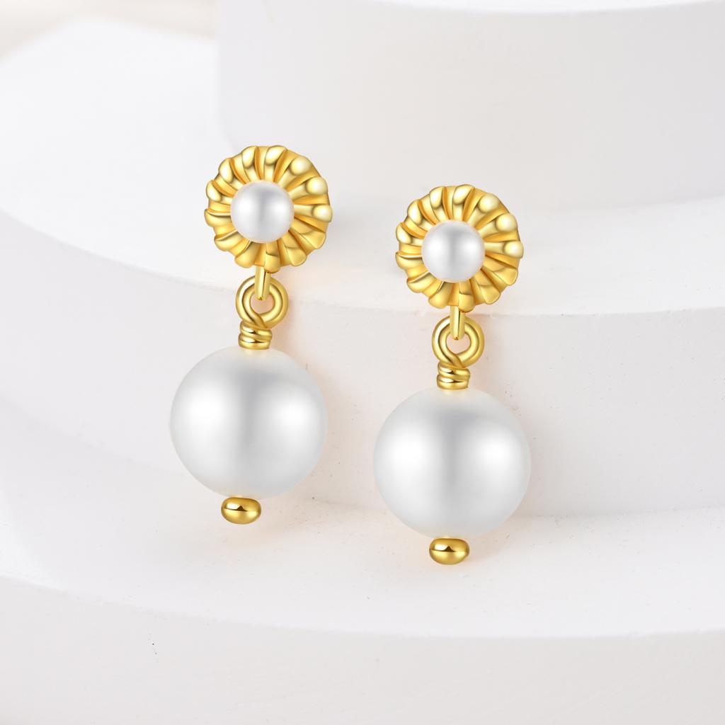Pearl Sweet Gold-colored Earrings for Women Girls Trendy Fashion Jewelry High Quality Dainty Elegant Gift