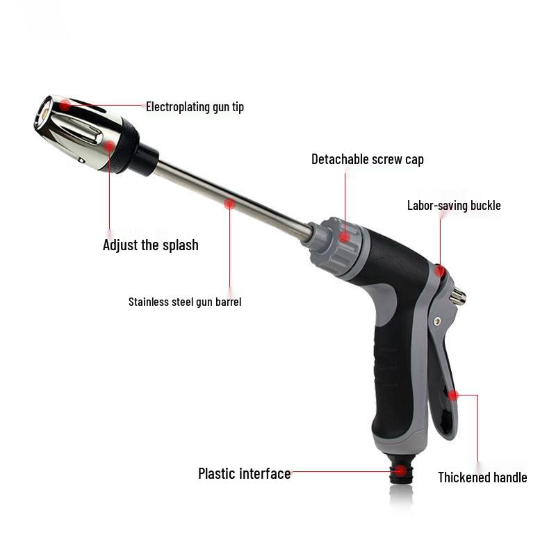 Dual-Use High-Pressure Car Wash Gun with Long Alloy Rod and Rubber Handle for Home and Car; Ideal for Watering Flowers and Car Cleaning